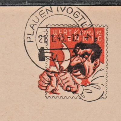 ✔️ ГЕРМАНИЯ 3. Рейх Второй мировой войны 1943. ОЧЕНЬ РЕДКАЯ СТАЛИН карикатура открытка PLAUEN - Изображение 1 из 2