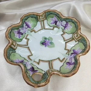 C. 1911 Nippon Porcelain Trinket Dish Bowl Hand Painted Moriage Floral Violets - Picture 1 of 20