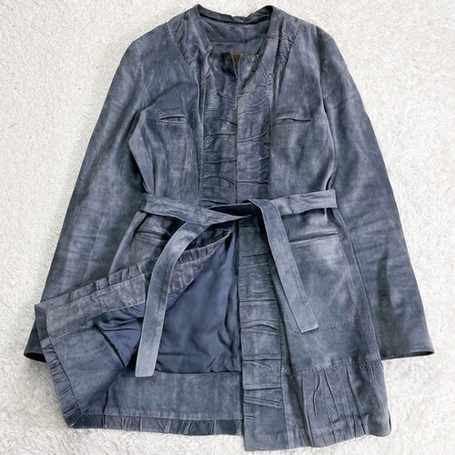 Autentica giacca con cintura LOEWE pelle scamosciata colore grigio blu taglia 38 donna