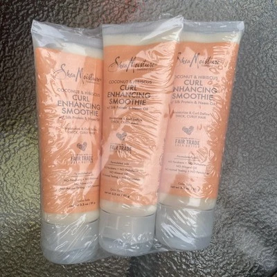 Paquete de 3 batidos potenciadores de rizos de coco e hibisco Shea Moisture tubo de 3,2 oz Ea Foto 1 de 4