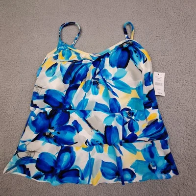 Traje de baño Caribbean Joe Tankini Top para mujer 12 correas ajustables florales azules nuevo con etiquetas Foto 1 de 4