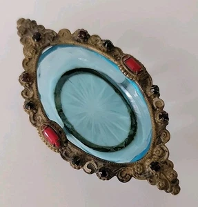 Vintage Schmuck Messing Tschechisch Blau Glas Salz Dip Keller - Bild 1 von 19