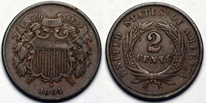 1864 Two Cent Piece - Picture 1 of 1