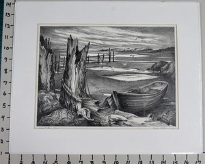 LOW TIDE LUCILLE HOBBIE LITHOGRAPHIE 1952 SIGNIERT NUMMERIERT 4/22 ED. MATTED - Bild 1 von 4