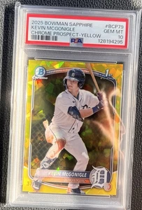 2025 BOWMAN CHROME SAPPHIRE KEVIN MCGONIGLE YELLOW REFRACTOR #/75 PSA 10 POP2 - Picture 1 of 2