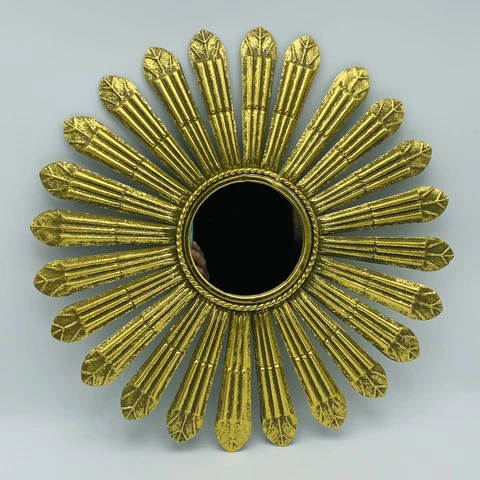 Gold Metal Sunburst Mirror Hollywood Regency Style 18" Cover