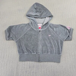Victorias Secret Pink Hoodie Womens Large Gray Dog Oversized Full Zip Cropped - Picture 1 of 9