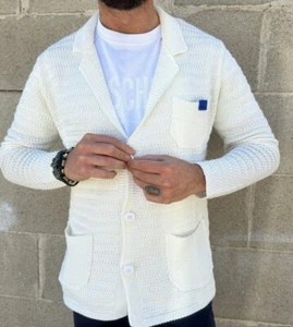 CARDIGAN UOMO COTONE GIACCA LINKS LAVORATA A MAGLIA MAGLIERIA MADE IN ITALY - Picture 1 of 19