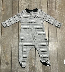 Nike Infant Coverall Gray Black Striped Zip Closure Fold Over Mittens Size 3 Mon - Picture 1 of 7