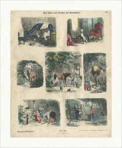 Das Leben und Treiben der Hausthiere Sofa Holzstich Münchener Bilderbogen 363 - Bild 1 von 1