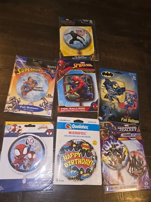7 Superhero FOIL BALLOONS Boy Girl Birthday Party set USA SELLER Spiderman - Image 1 of 4