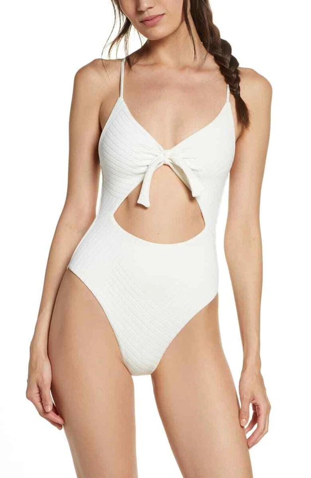 L*Space L3426 Cream Miss Molly Crossroads Texture One-Piece Swimsuit Size 8