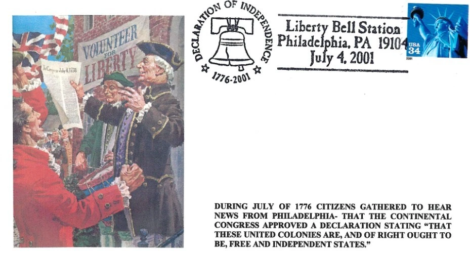 USPS FDC Declaration of Independence July 4 2001 34 Cent Stamp Vintage - Image 1 of 1