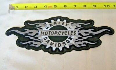 Parche chaleco trasero Harley Davidson Flame Bar & Shield negro plateado 11 x 5 Foto 1 de 4