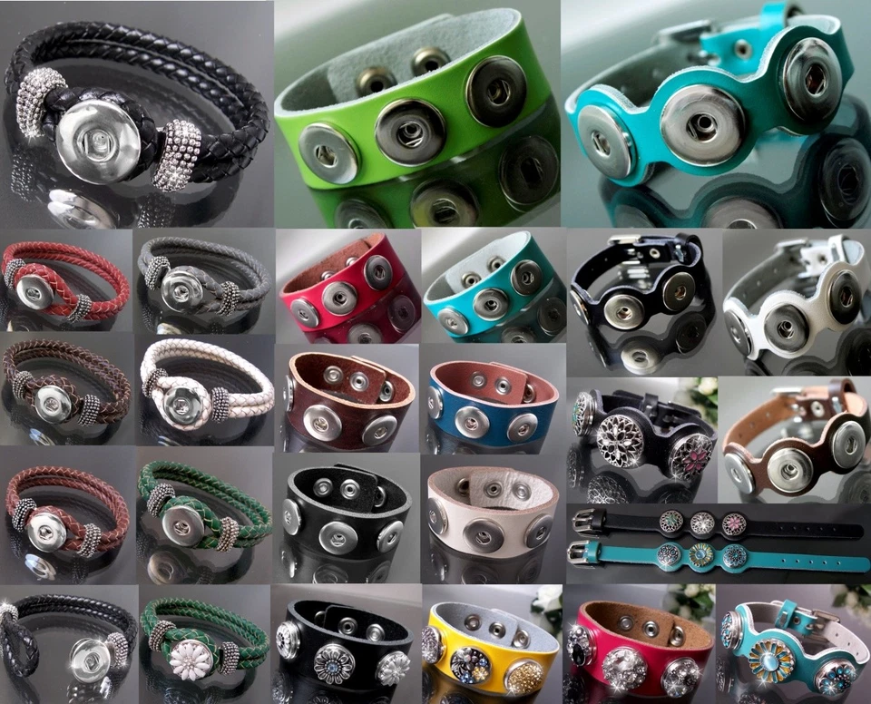 Lederarmband Druckknopf Knöpfe Leder Armband kompatibel Easy Button Klick VA8# - Bild 1 von 1