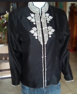 Drapers & Damons Beaded Pearls Rhinestones Full Zip Womens Jacket SZ SMALL - Picture 1 of 7