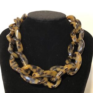 J Crew Tortoise Shell Necklace Gold Tone Chain Link Statement Costume Jewelry