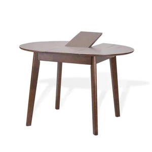 Extendable Round Dining Room Table Modern Solid Wood Medium Brown - Picture 1 of 3