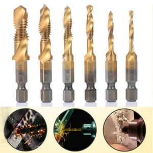 6PCS M3-M10 Hex Shank Titanium Plated Screw Thread Drill Bits Set Compound Tap - Picture 1 of 9