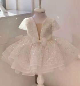 Luxurious Feather ChildBirthday Party Dress Sparkly Girl Wedding Party Baby Gown