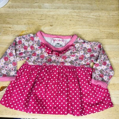 Baby Lulu Floral Polka Dot pink Ruffle Corduroy Top 9 mo Vtg - Image 1 of 4