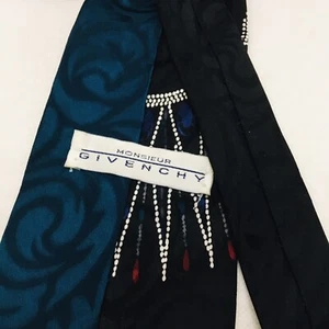 Vtg Givenchy Monsieur Tie Paisley Black Italy 3.5” x 58” - Picture 1 of 10
