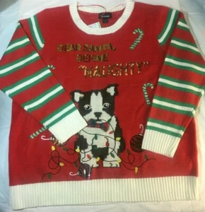 Joe Boxer Juniors Christmas Ugly Sweater Naughty Dog Red Knit Sz 2X NEW - Picture 1 of 7