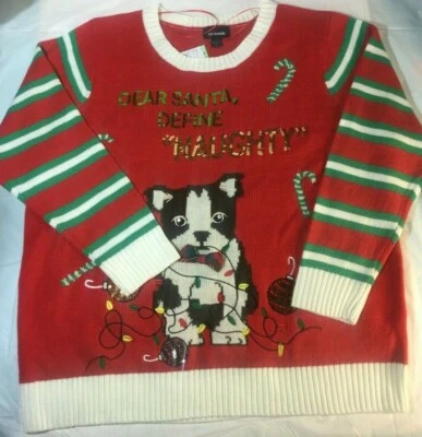 Joe Boxer Juniors Navidad Feo Suéter Travieso Perro Rojo Tejido Talla 2X NUEVO Foto 1 de 4