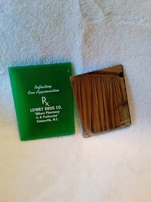 Vintage LOWRY DRUG CO STATESVILLE NC pocket purse mirror Advertising Promo Gift - Image 1 of 4
