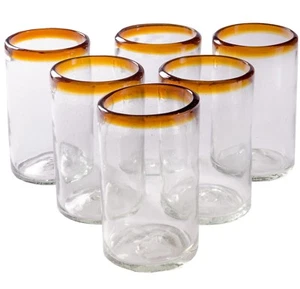 Orion Mexican Glassware Amber Rim 16 oz Tumbler - Set of 6 - Picture 1 of 11