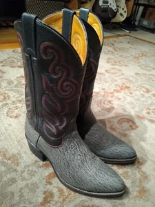 VINTAGE DOUBLE H GRAY SHARKSKIN & LEATHER J TOE COWBOY BOOTS #3215 MEN'S 9D - Picture 1 of 12
