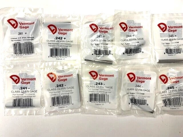 VERMONT GAGE PIN GAGE CHOOSE SIZES .241 .242 .243 .244 .245 + OR - PLUS MINUS
