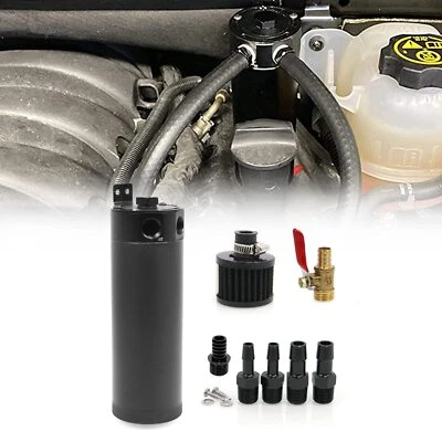 Tanque de depósito de lata de captura de aceite con deflector de 750 ml de aluminio universal de 2 puertos con filtro Foto 1 de 4