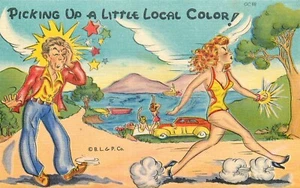Comic Postkarte Vintage Frau schlägt Mann nimmt Lokalkolorit auf #MeToo! - Bild 1 von 2