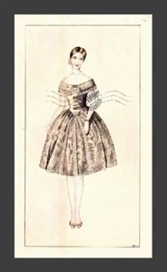 1960s vintage ORIGINAL signed TINTED ETCHING ink DRAWING retro Haute Couture EMK - Picture 1 of 12