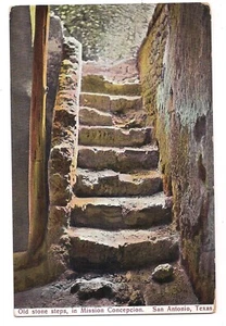 Alte Steintreppe MISSION CONCEPCION Treppe San Antonio Texas Postkarte TX - Bild 1 von 2