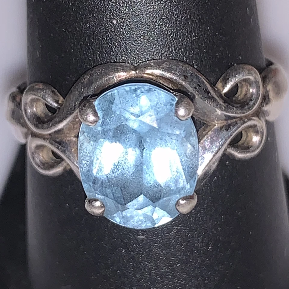 Anillo Kabana Topacio Azul Cielo Plata Esterlina 925 Talla 9 Piedras Preciosas Grandes * Foto 1 de 1