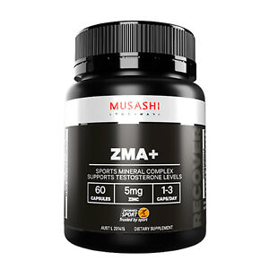 Musashi ZMA + 60 Capsules Testosterone Booster Power Strength Gains Zinc Mag B6
