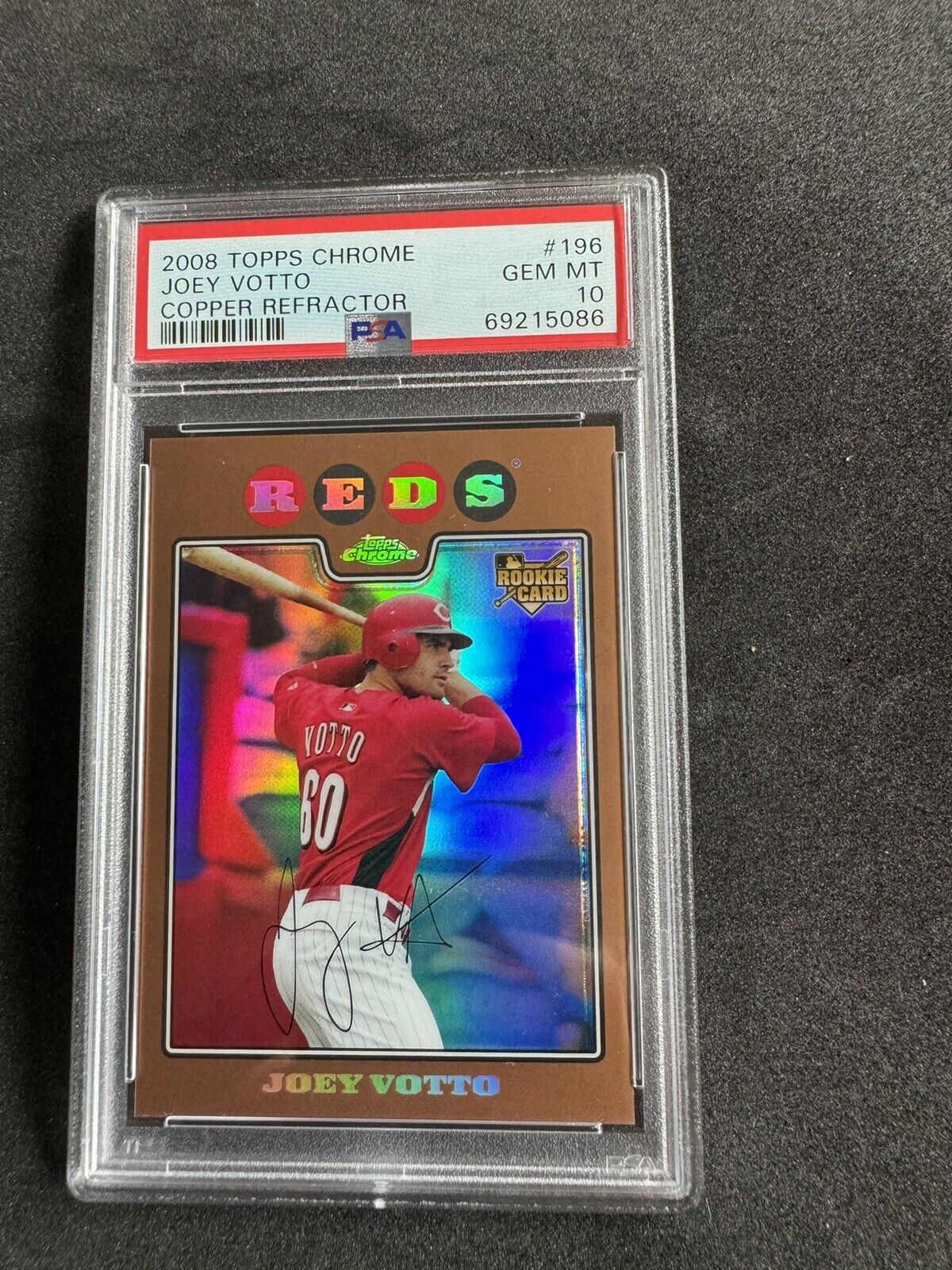 2008 Topps Chrome COPPER REFRACTOR /599 Joey Votto #196 RC Rookie Reds - PSA 10