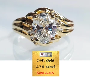 1.73 carat certified diamond ,14k solid gold ring size 6.25 , Oval shaped - Picture 1 of 17