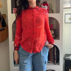 Maeve Anthropologie Damen rot London Milan Paris Peter Pan Kragen Bluse Gr. 0 - Bild 1 von 10