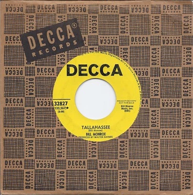 Bill Monroe, Goin' Up Caney b/w Tallahassee, RARE promo 45! bluegrass, VG / VG+ - Image 1 of 2