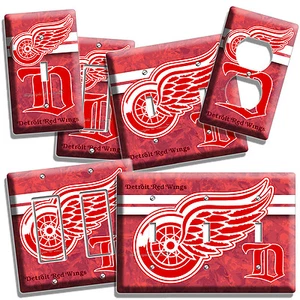 DETROIT RED WINGS HOCKEY TEAM LOGO LIGHT SWITCH OUTLET WALL PLATE MAN CAVE DECOR - Picture 1 of 30