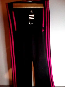 Pantaloni da pista ADIDAS da ragazza ~ abbigliamento sportivo strisce nere/rosa TG LG NUOVI - Foto 1 di 3