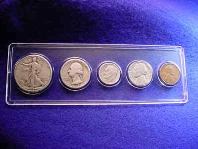 1947-D  5 COIN DENVER MINT SET GREAT COINS 90% SILVER!    #2 - Image 1 of 4