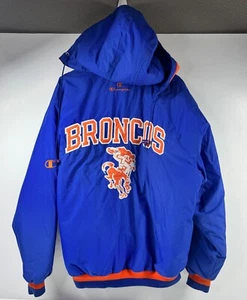 Vintage Champion Denver Broncos Zip-Up Hooded Jacket Mens Size Large - Picture 1 of 11
