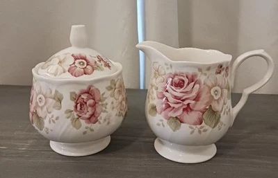 Nikko International Cream & Sugar Set, Pink & Green Floral - Image 1 of 4