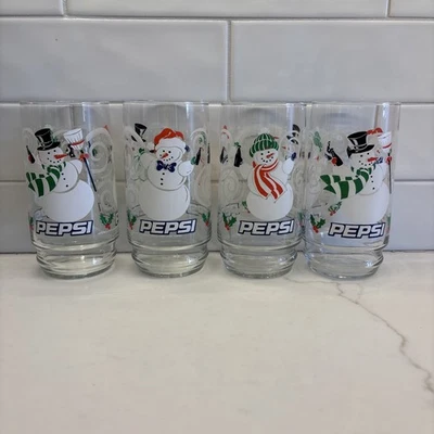 Vintage Pepsi Christmas Glassware Set of 4 Snowmen - Image 1 of 4