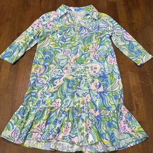 Lilly Pulitzer Girls  Dress Size XL (12-14) Pink Green Blue Ruffle Bottom AMELIA - Picture 1 of 1