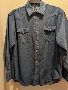Wrangler Men's XL Blue Denim Western Style Snap Front Long Sleeve Shirt - Picture 1 of 9